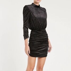 Rebecca‎ Vallance Moon River Mini Dress Sz 6 Black Metallic Ruched Mock Neck